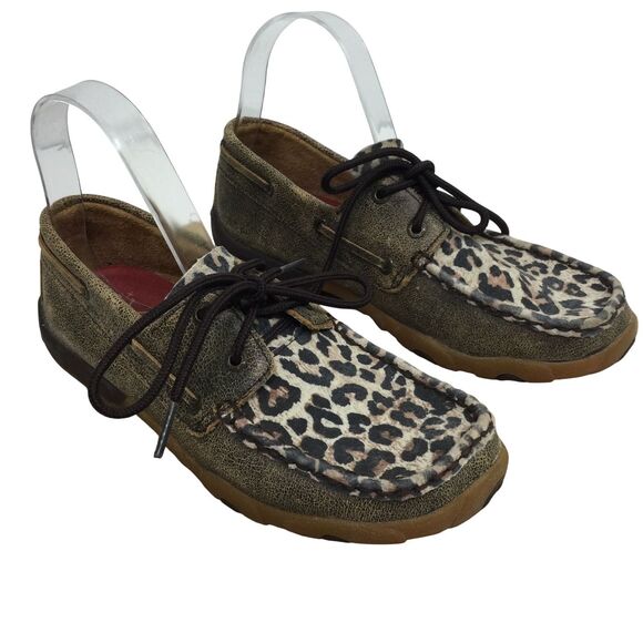 Twisted X Womens Leather Leopard Western Driving Moccasins Shoes Brown Size 7.5M - Picture 1 of 11